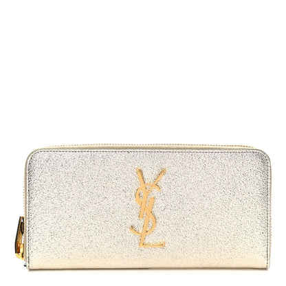Saint Laurent Calfskin Metallic Monogram Continental Zip Around Wallet Silver 1 of 7