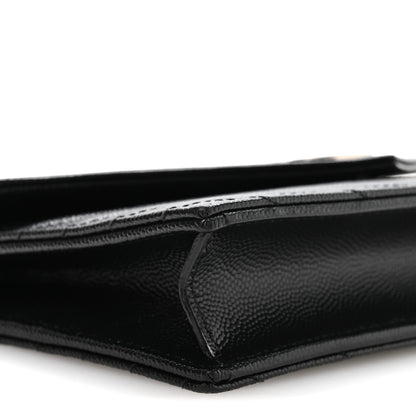 Saint Laurent Grain De Poudre Matelasse Chevron Monogram Envelope Chain Wallet Black 8 of 9