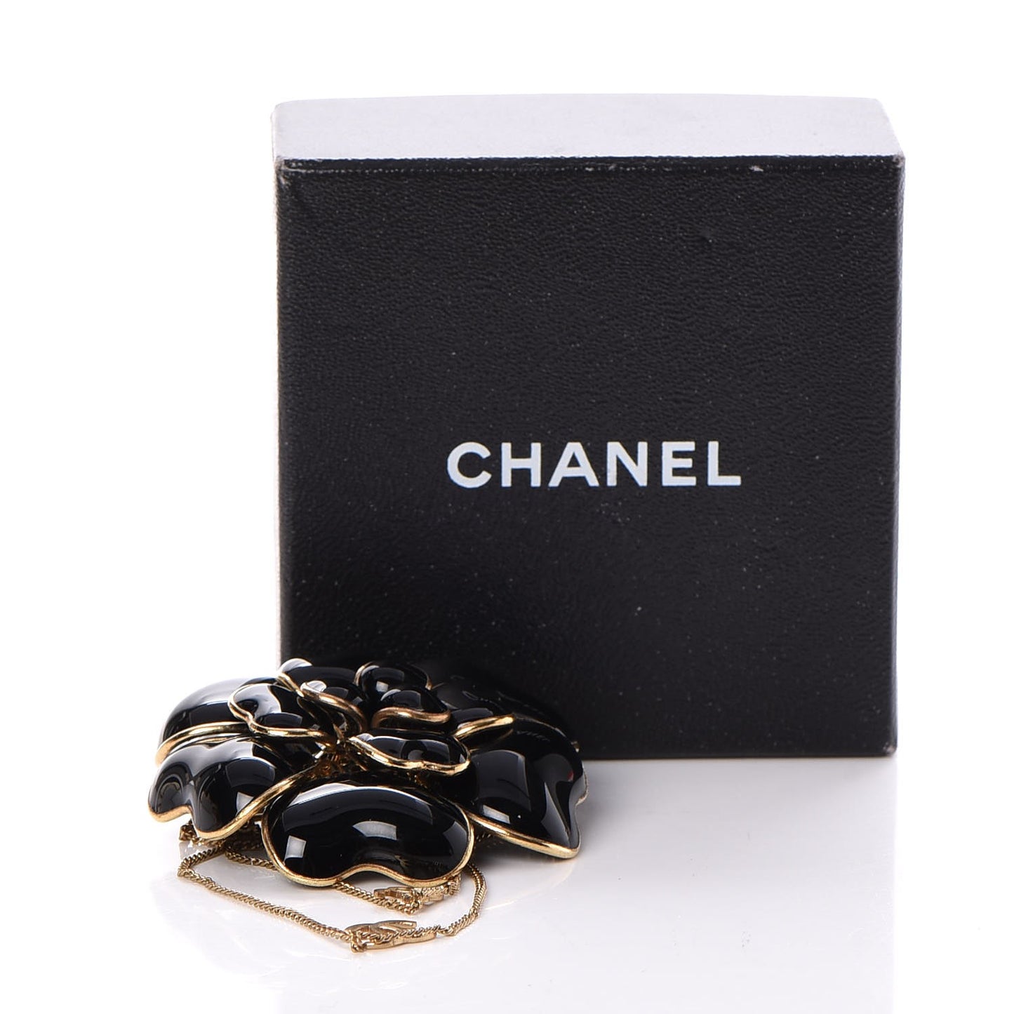 Enamel CC Camellia Brooch Black Gold