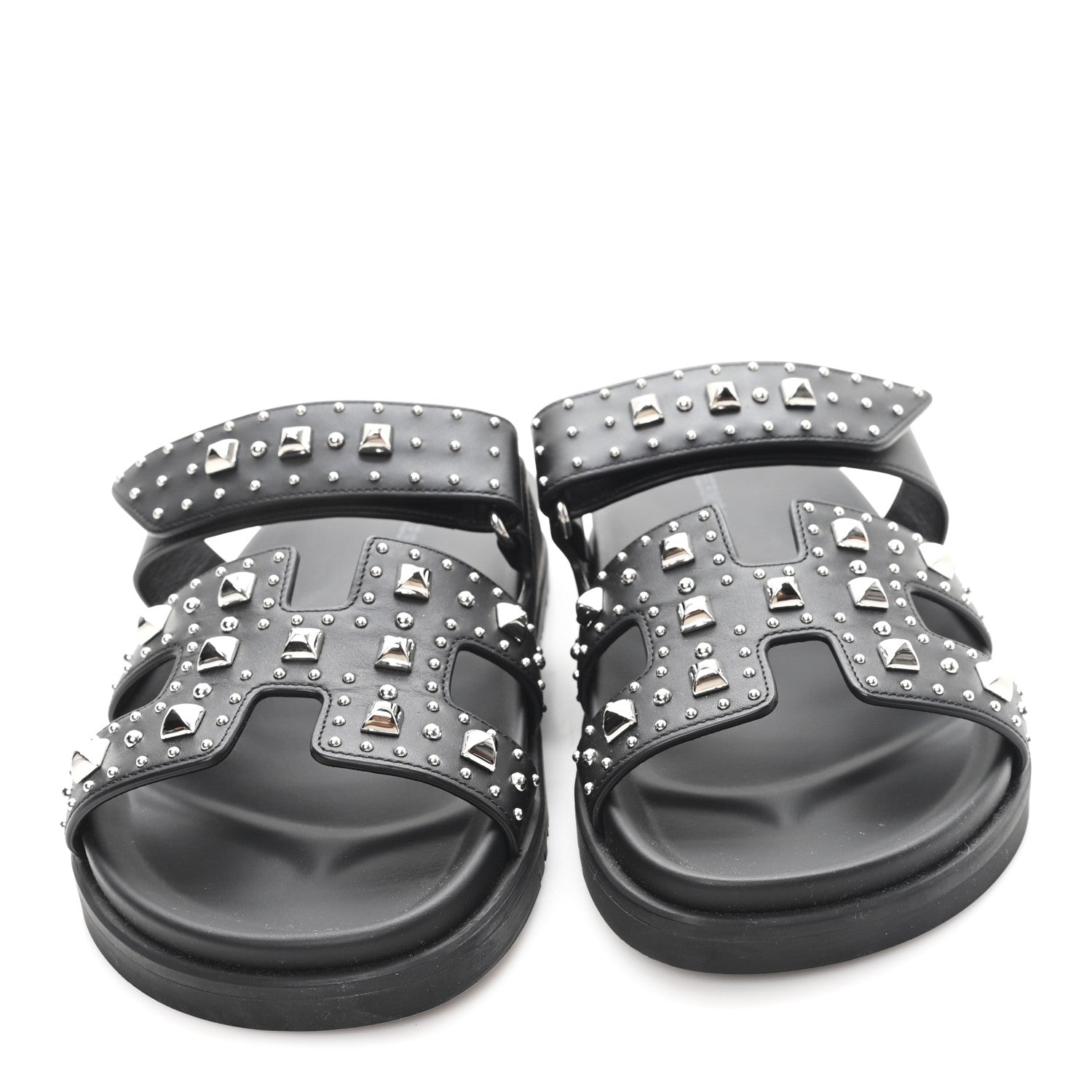 Hermes Calfskin Medor Studded Womens Chypre Sandals 37 Black 3 of 10
