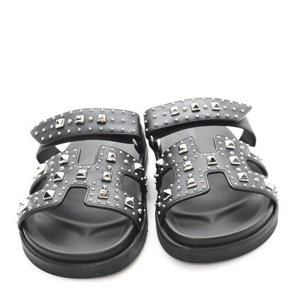 Hermes Calfskin Medor Studded Womens Chypre Sandals 37 Black 3 of 10