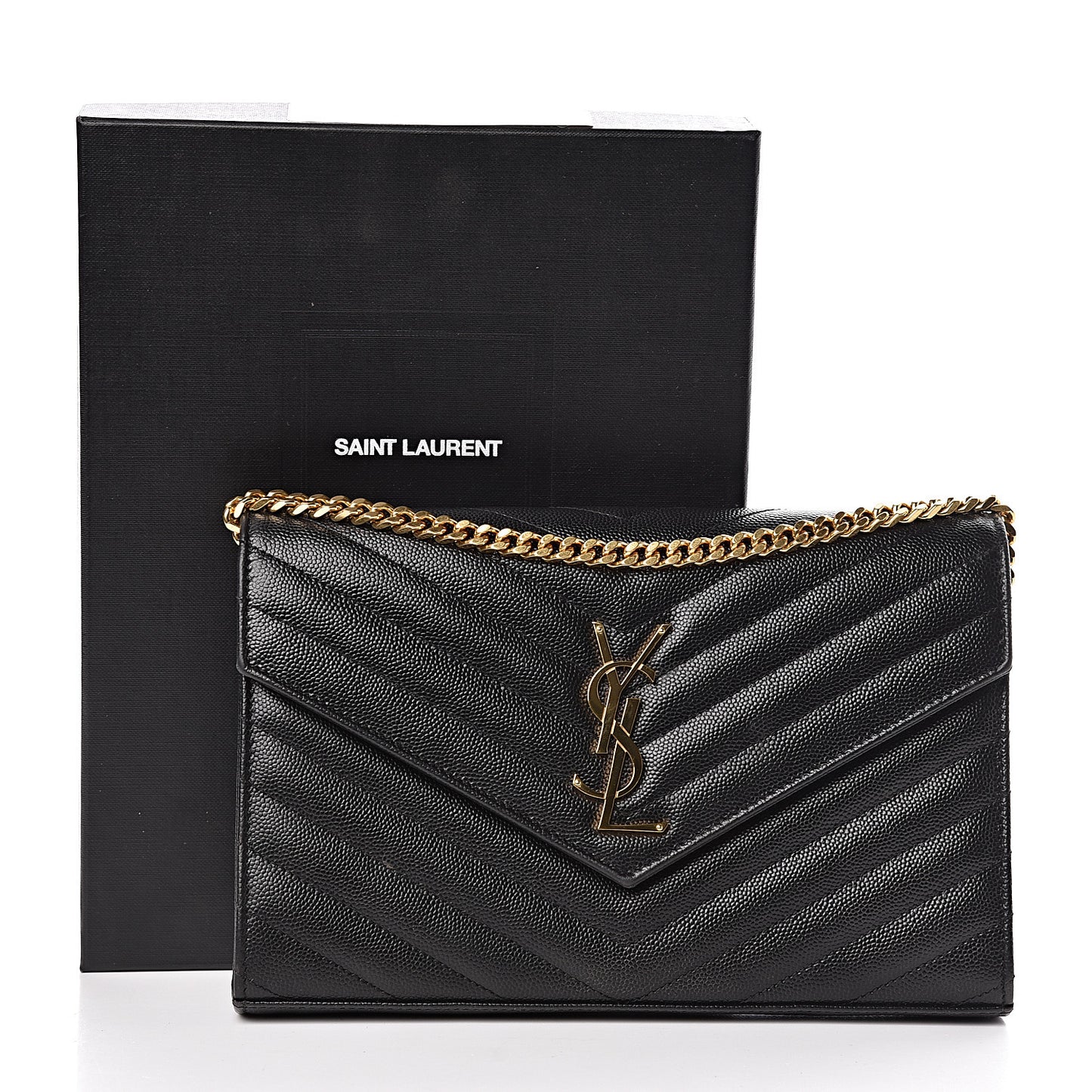 Grain De Poudre Matelasse Chevron Monogram Chain Wallet Black