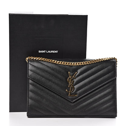 Saint Laurent Grain De Poudre Matelasse Chevron Monogram Chain Wallet Black 13 of 13