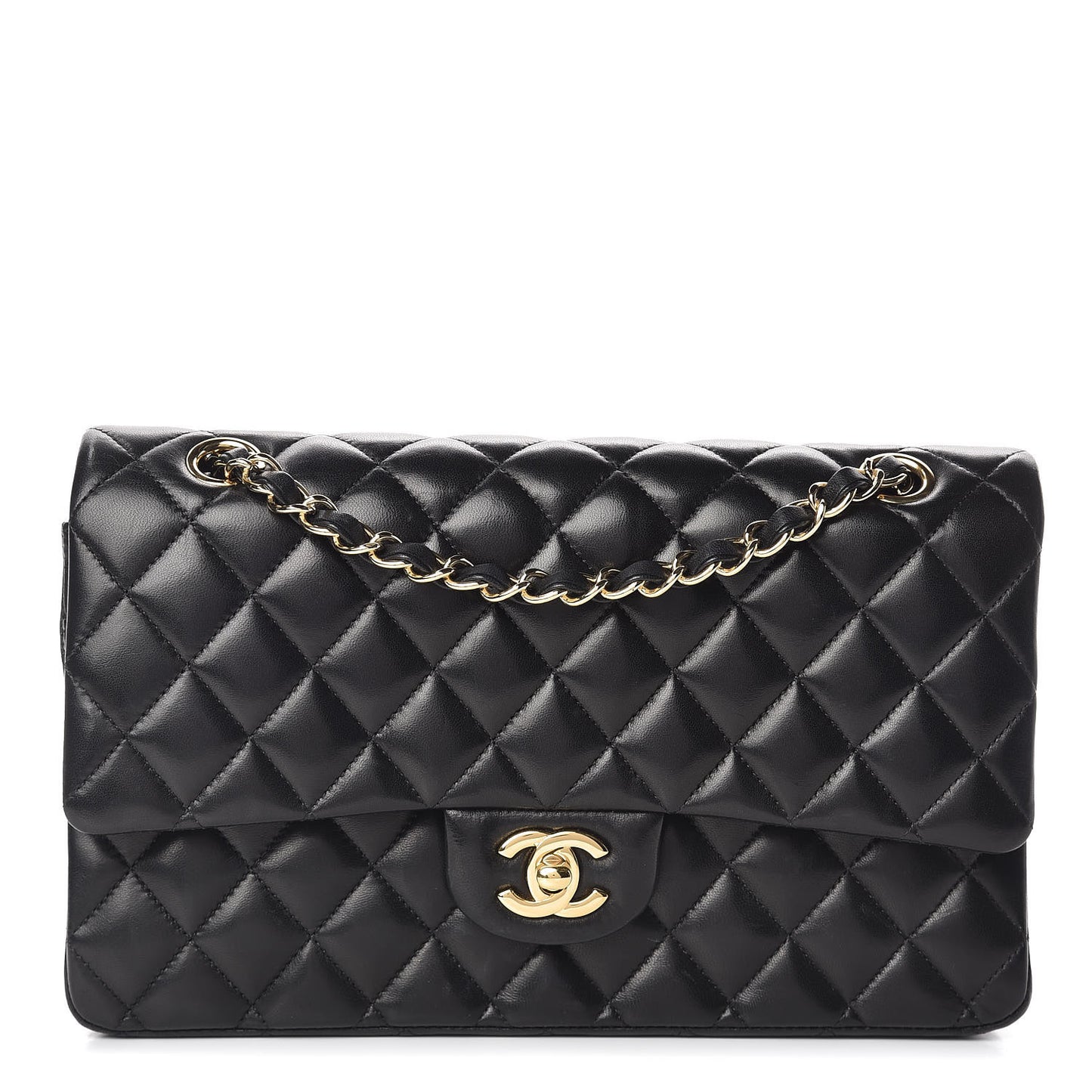 Lambskin Quilted Medium Double Flap Black