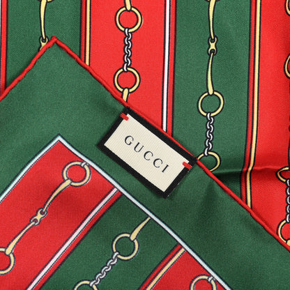 Gucci Silk Horsebit Stripe Scarf Red Green 3 of 4