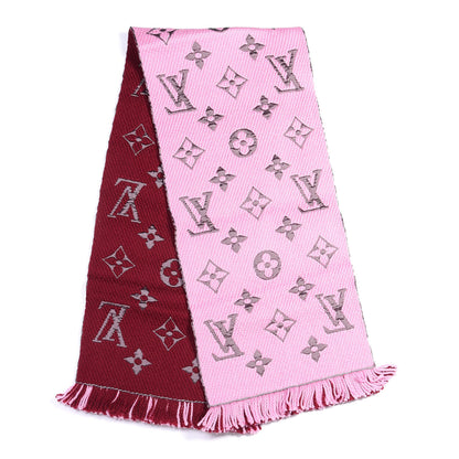 Louis Vuitton Wool Silk Logomania Duo Scarf Wine 1 of 3