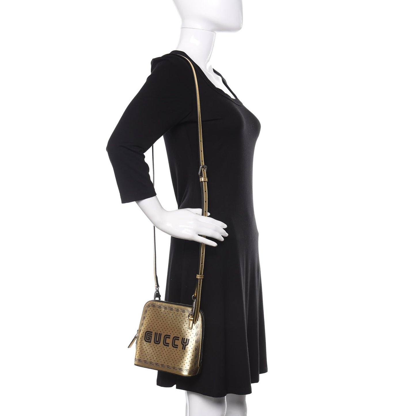 X SEGA Calfskin GUCCY Stars Mini Dome Shoulder Bag Gold