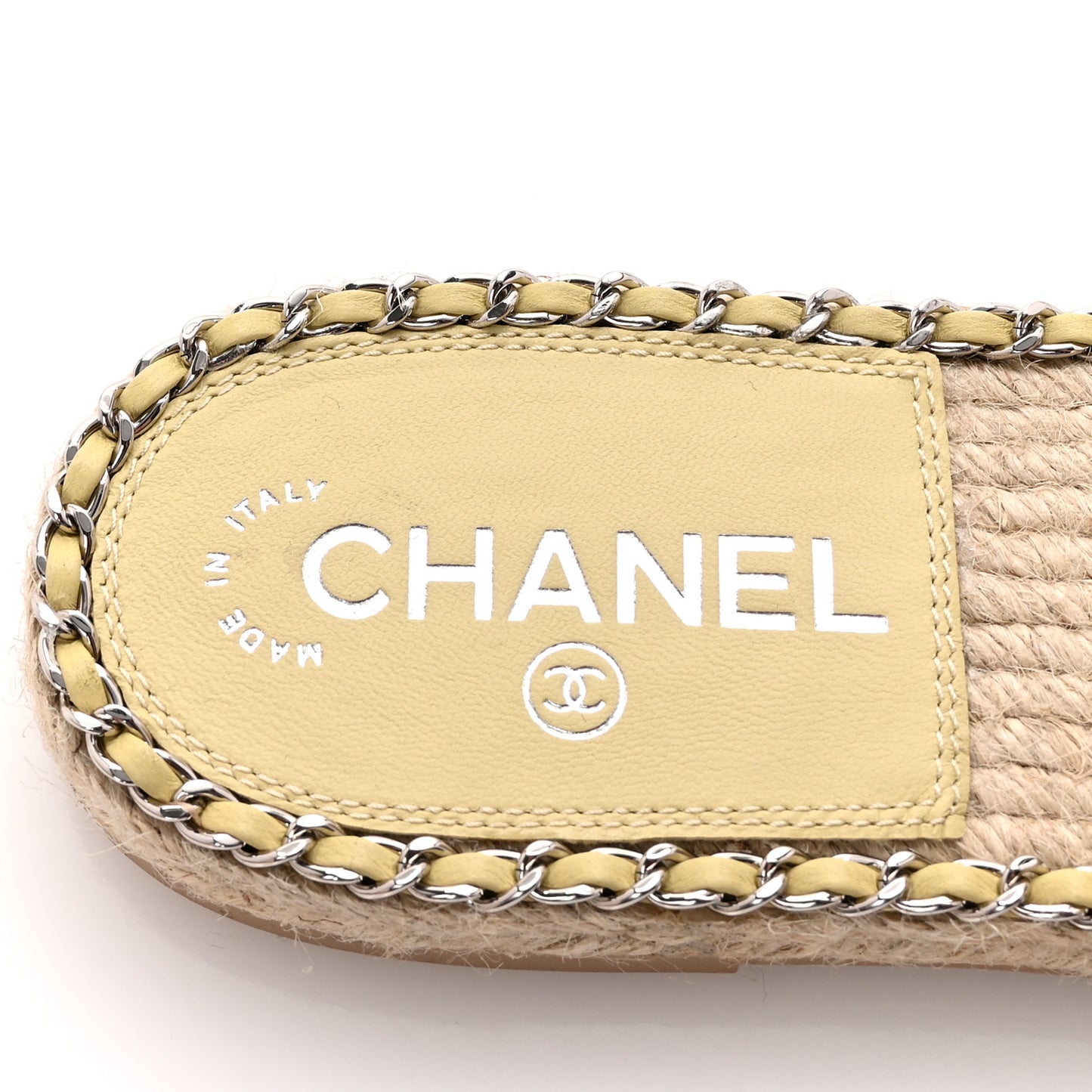 Lambskin Quilted CC Chain Espadrille Mules 39 White