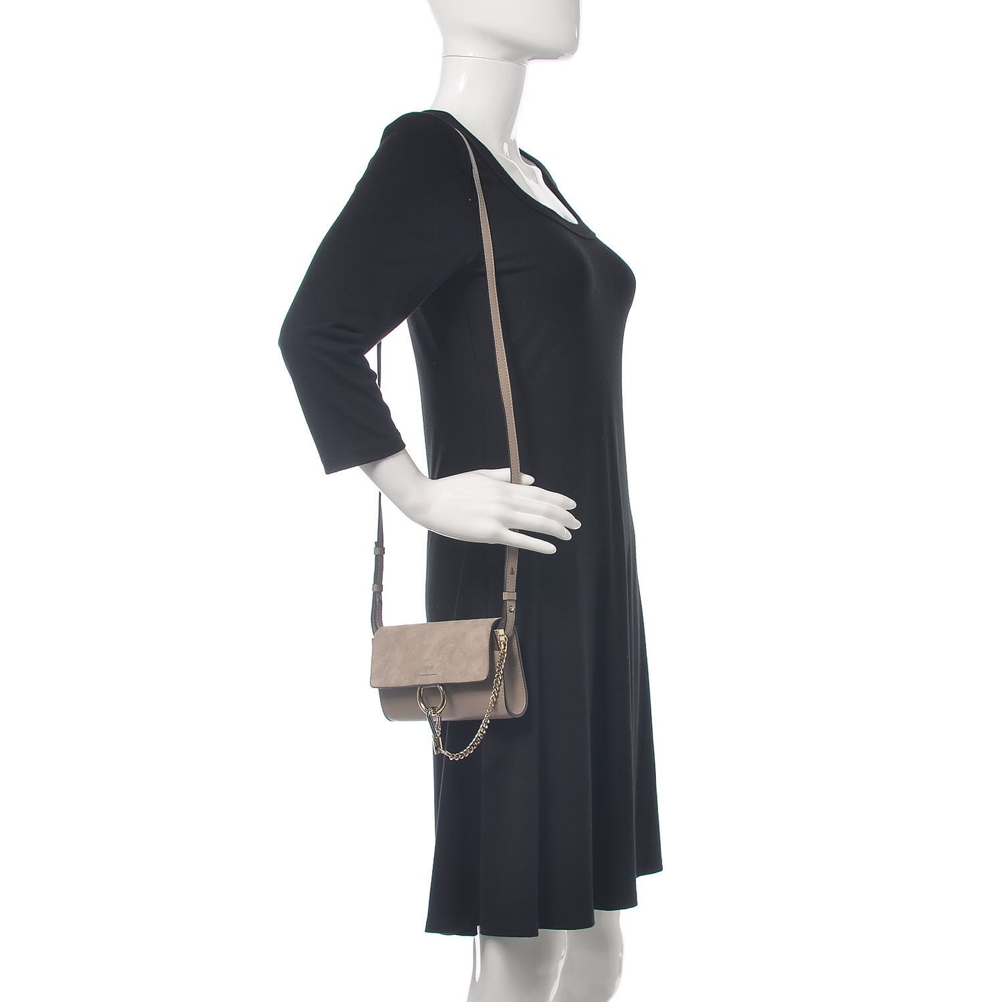 Suede Calfskin Mini Faye Shoulder Bag Motty Grey