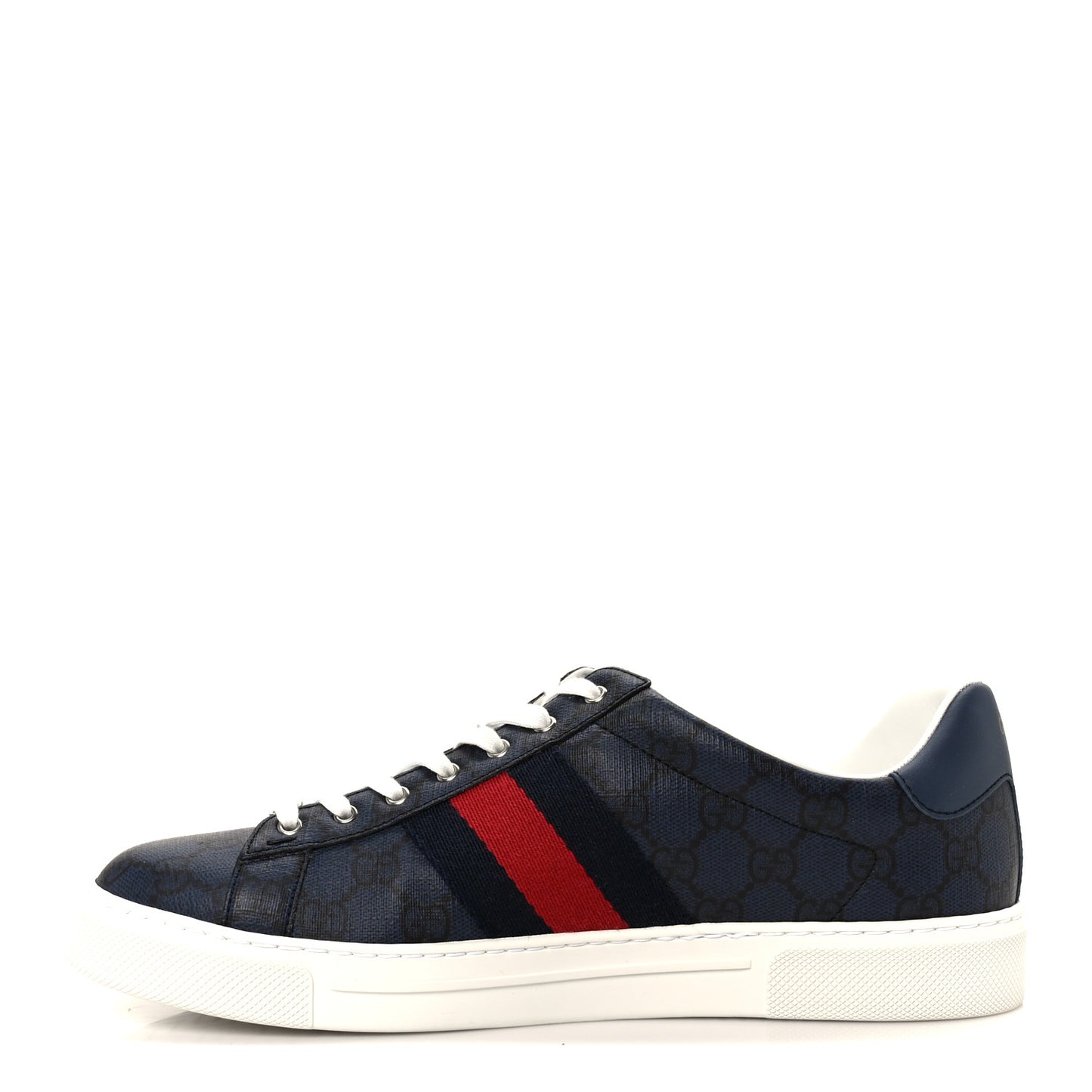 GG Supreme Monogram Web Mens New Ace Sneakers 8 Dark Blue