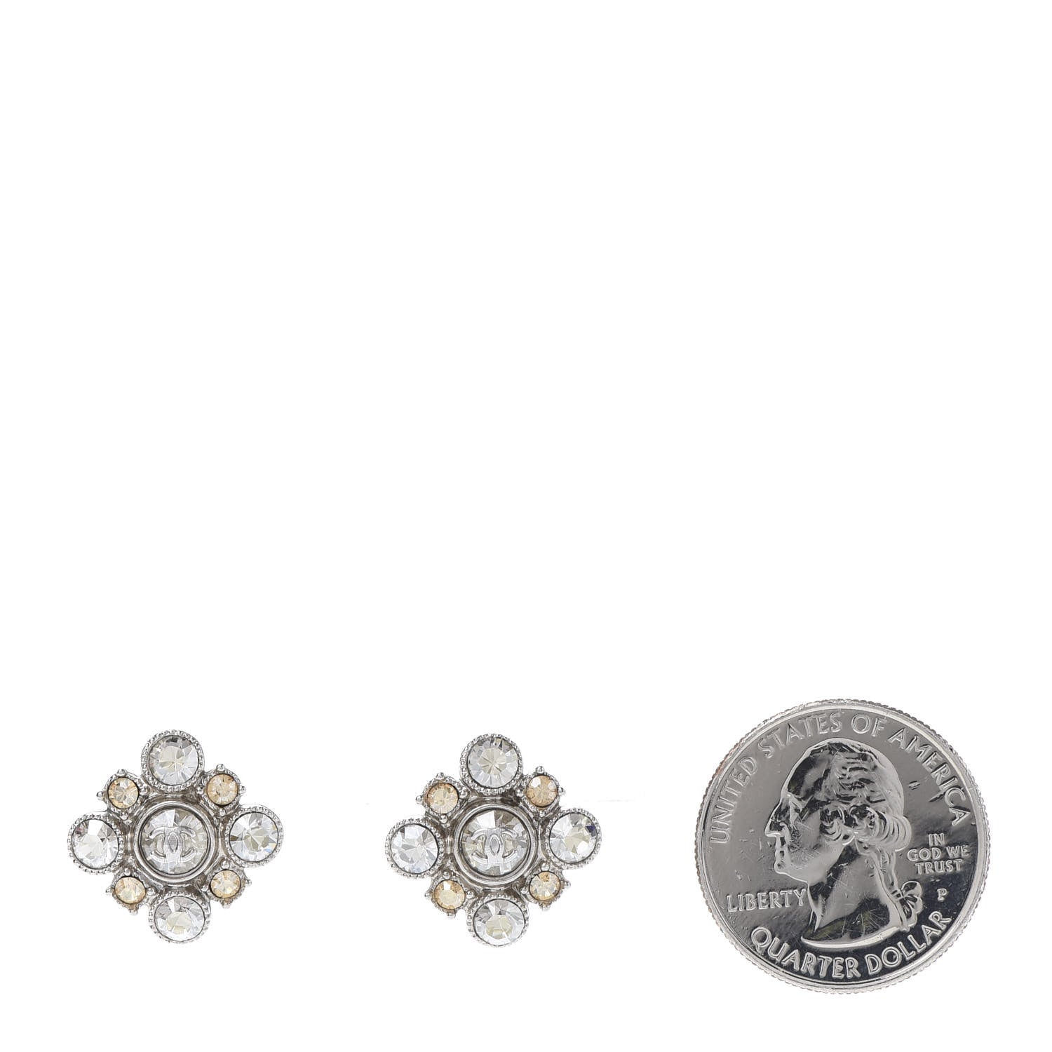 Chanel Crystal CC Flower Earrings Silver 2 of 5