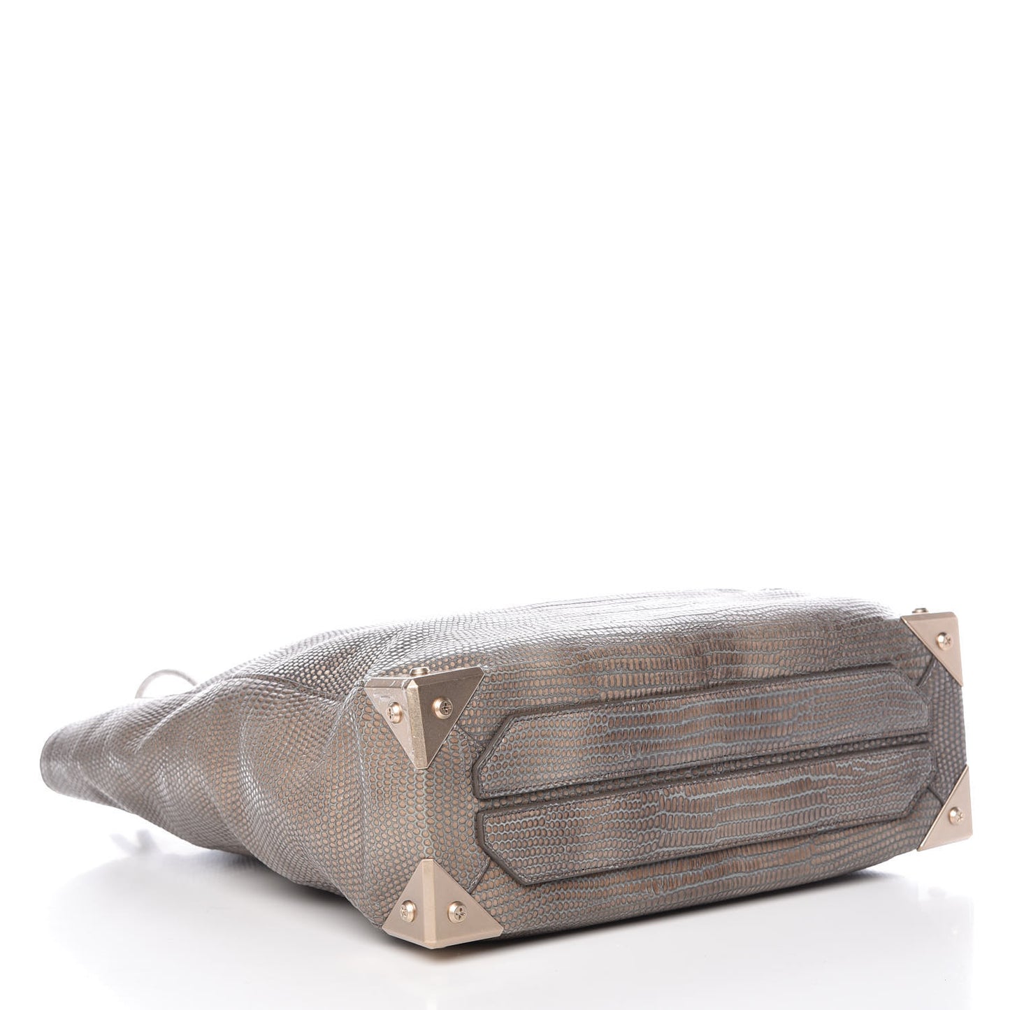 Lizard Embossed Prisma Skeletal Tote Grey