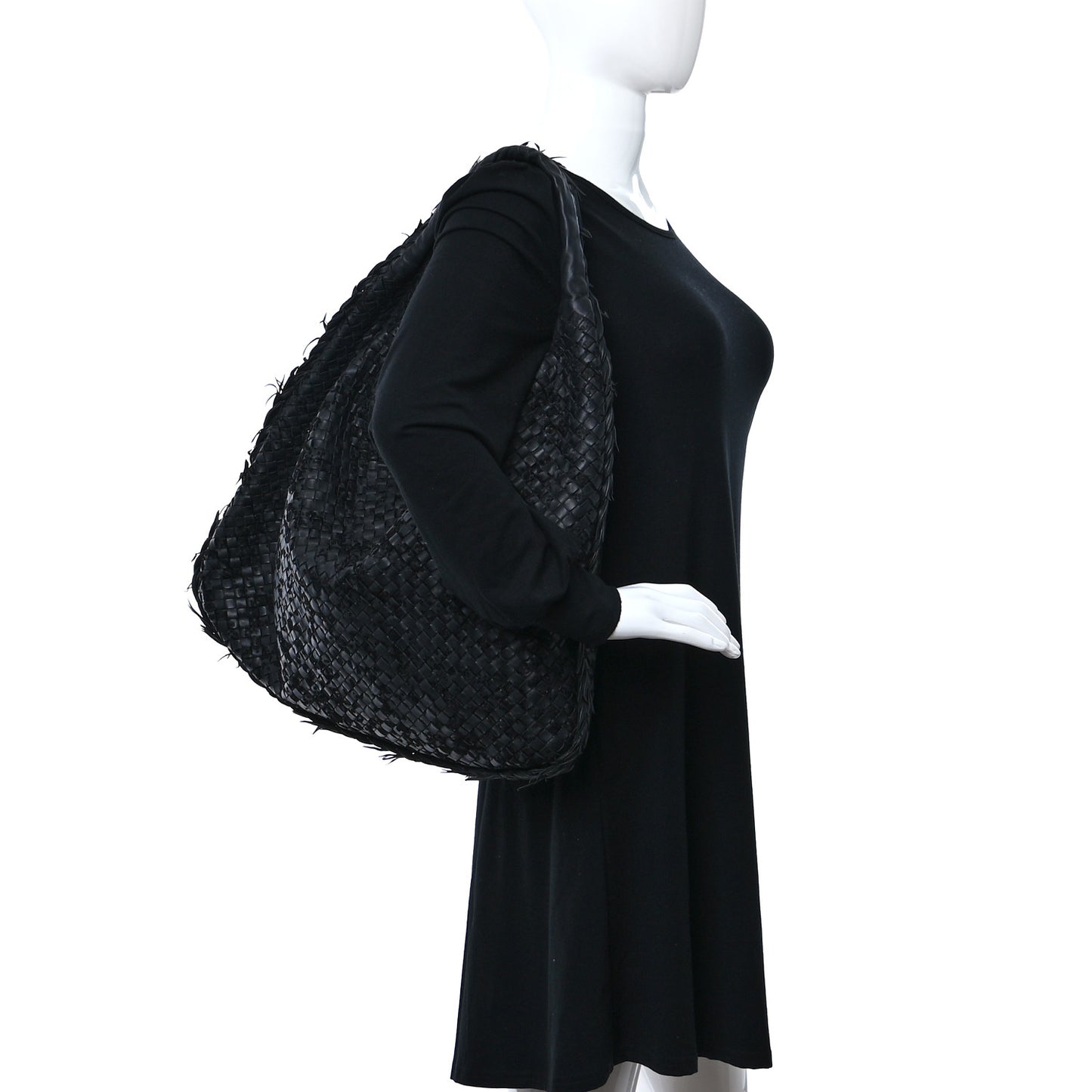 Nappa Velours Intrecciato Fuzzy Medium Veneta Hobo Black