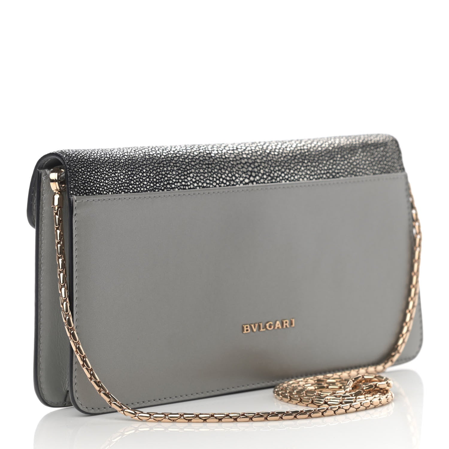 Bulgari Calfskin Galuchat Serpenti Forever Flap Clutch Grey 3 of 11