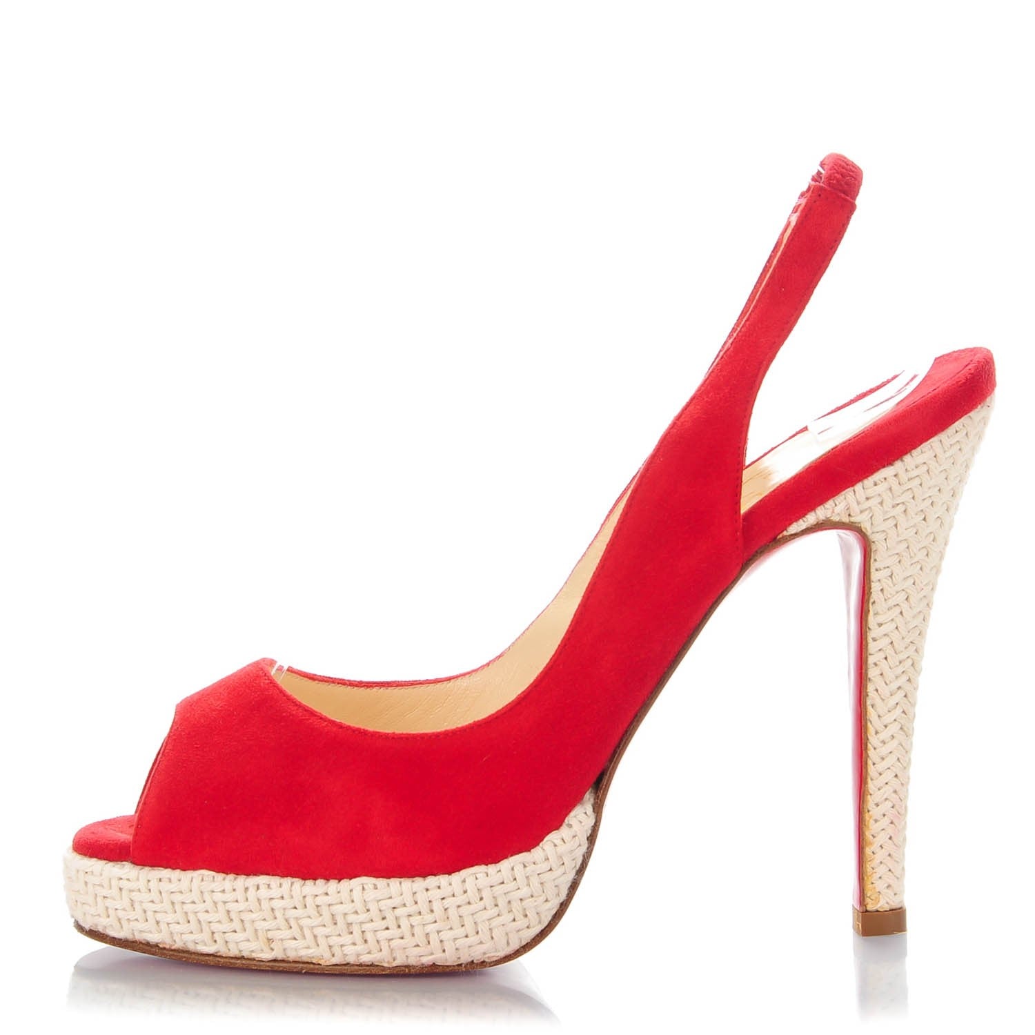 Christian Louboutin Suede YoYo Zeppa 120 Platform Slingback Peep Toe Pumps 36.5 Red 1 of 8