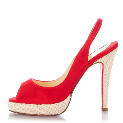 Christian Louboutin Suede YoYo Zeppa 120 Platform Slingback Peep Toe Pumps 36.5 Red 1 of 8