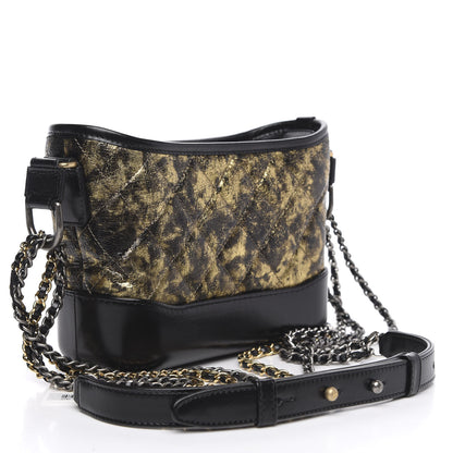 Chanel Metallic Crumpled Goatskin Quilted Small Gabrielle Hobo Black Gold 3 of 10