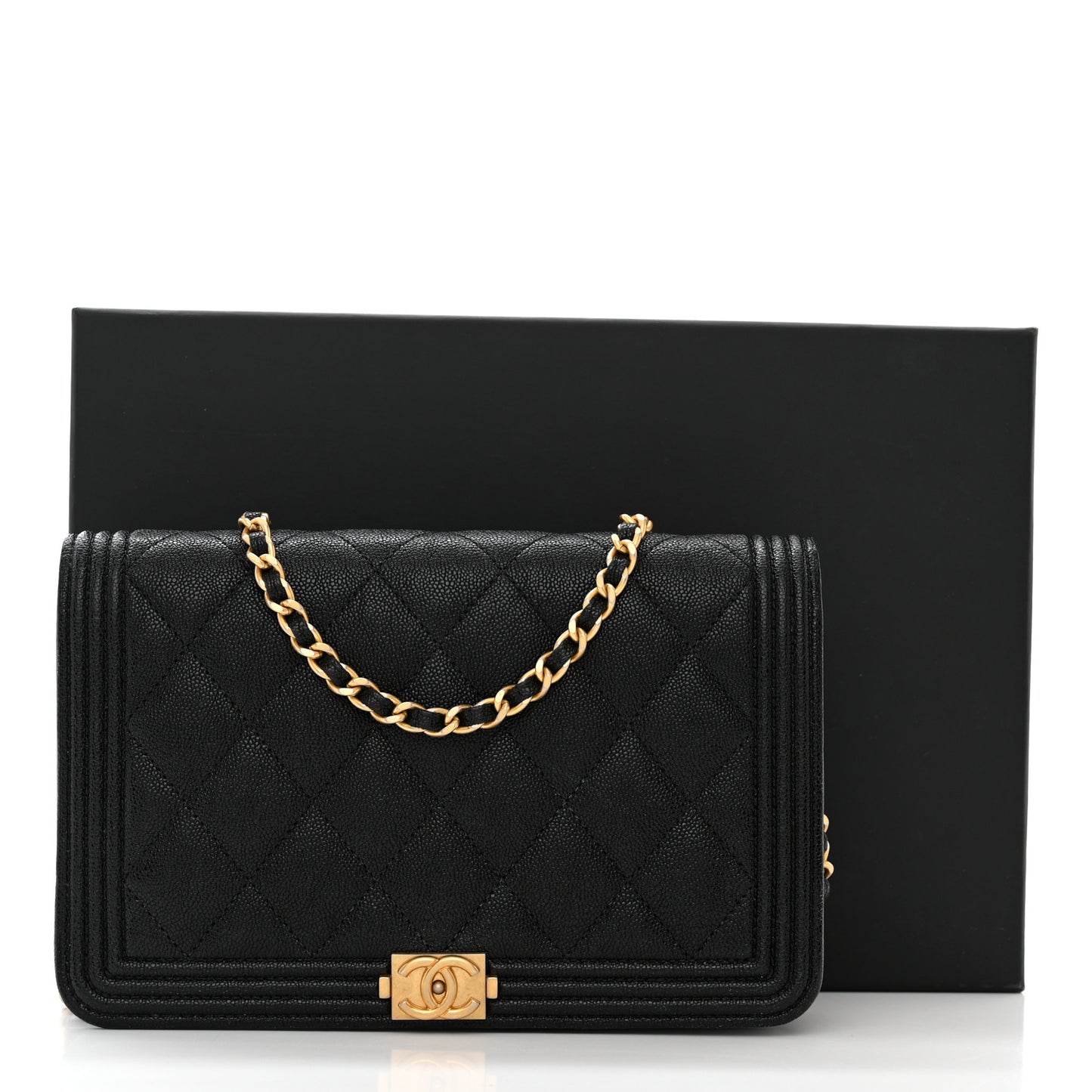 Caviar Quilted Boy Wallet On Chain WOC Black
