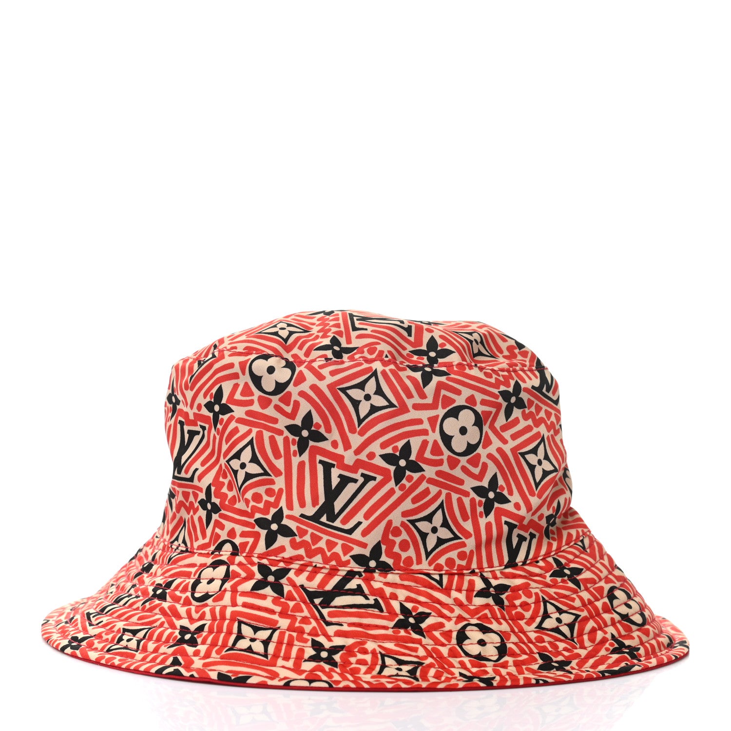 Louis Vuitton Nylon Canvas Monogram Giant Crafty Reversible Bucket Hat Creme Rouge 7 of 15