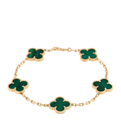 Van Cleef & Arpels 18K Yellow Gold Malachite 5 Motifs Vintage Alhambra Bracelet 1 of 7