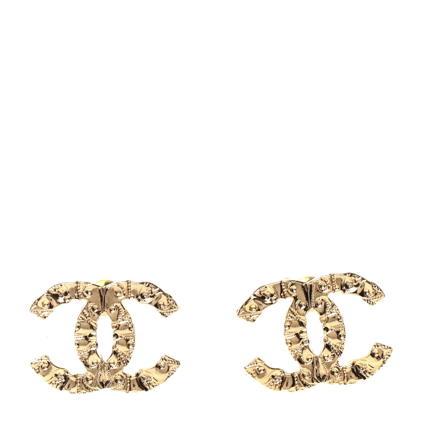 Metal Textured CC Earrings Gold