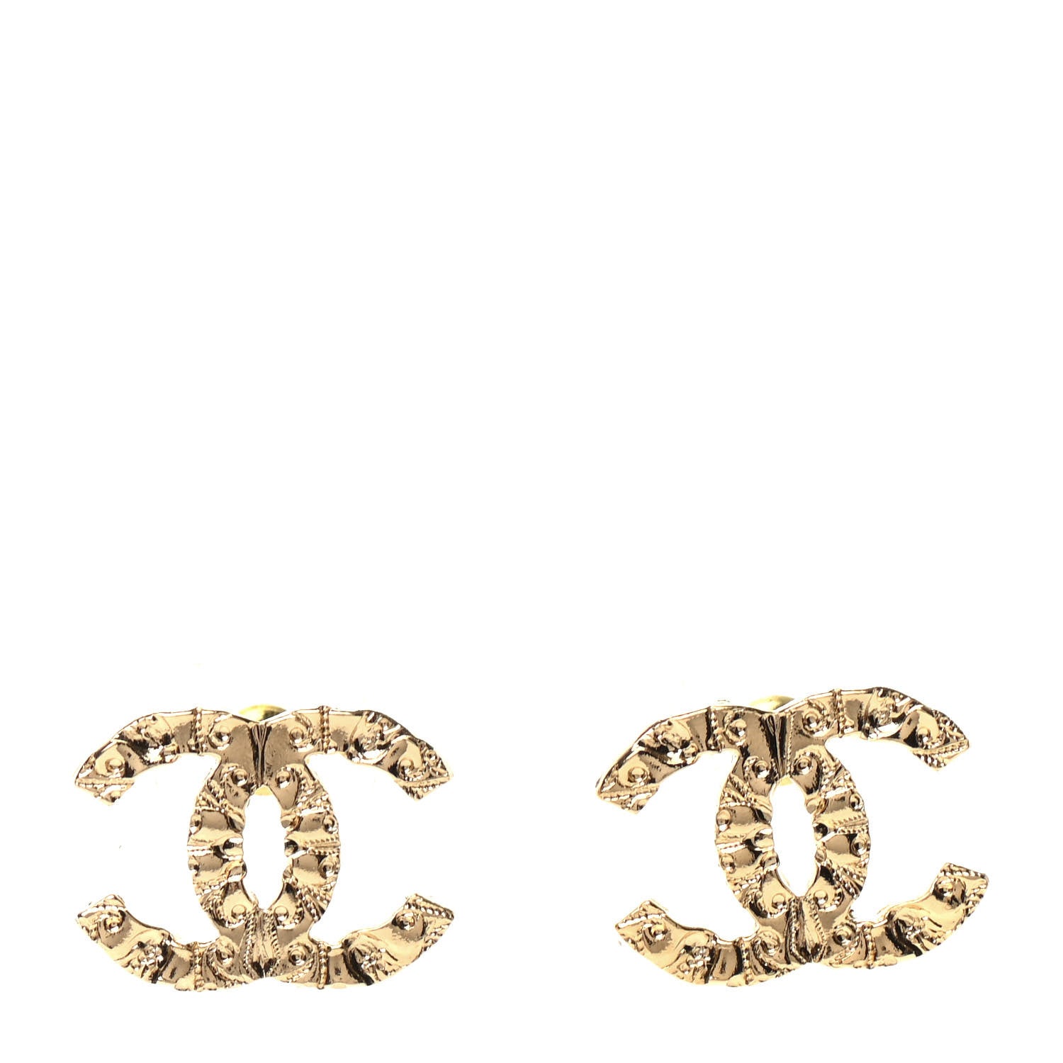 Chanel Metal Textured CC Earrings Gold 1 of 5