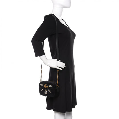Gucci Velvet Matelasse Marquise Crystals Mini GG Marmont Chain Shoulder Bag Black 2 of 10
