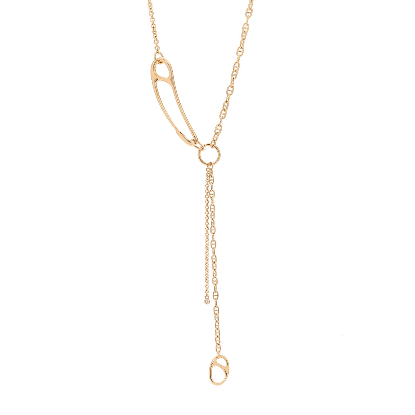 18K Rose Gold Diamond GM Chaine d'Ancre Punk Lariat Necklace