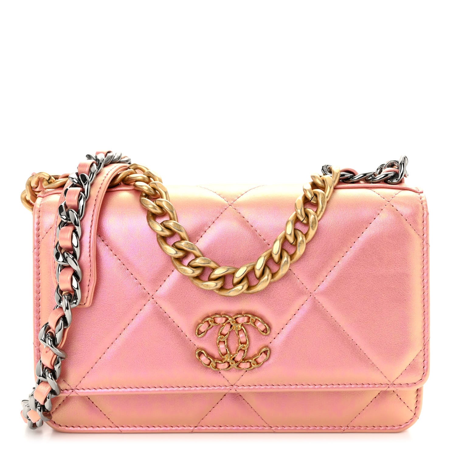 Chanel Iridescent Calfskin Quilted Chanel 19 Wallet On Chain WOC Pink 1 of 11