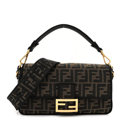 Fendi Fabric Jacquard FF 1974 Medium Baguette Tobacco Moro Black 1 of 12