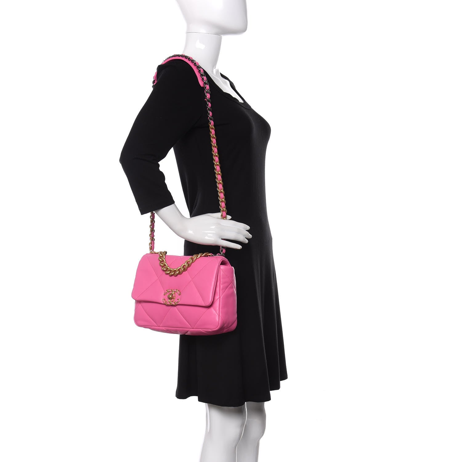 Chanel Lambskin Quilted Medium Chanel 19 Flap Neon Pink 2 of 10