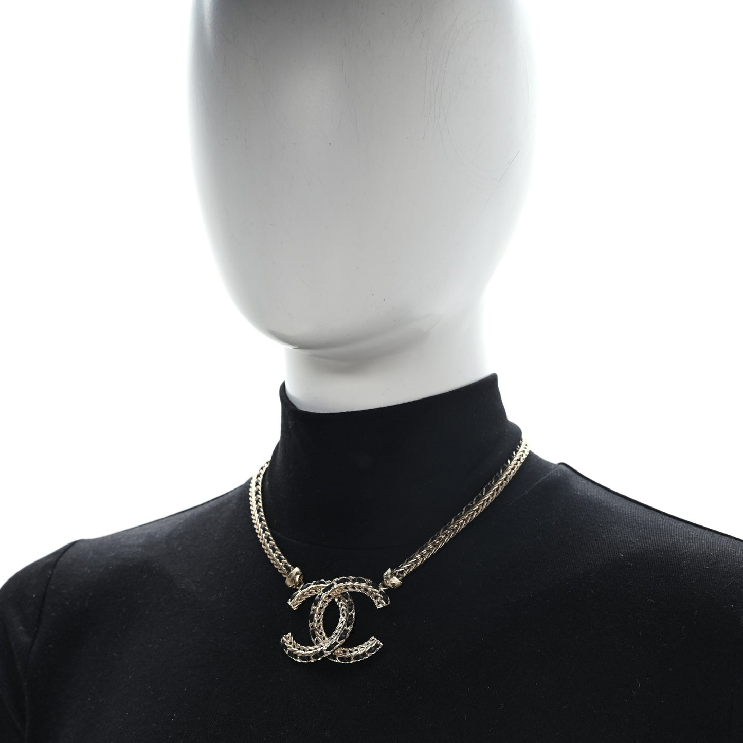 Metal Lambskin CC Chain Necklace Gold Black