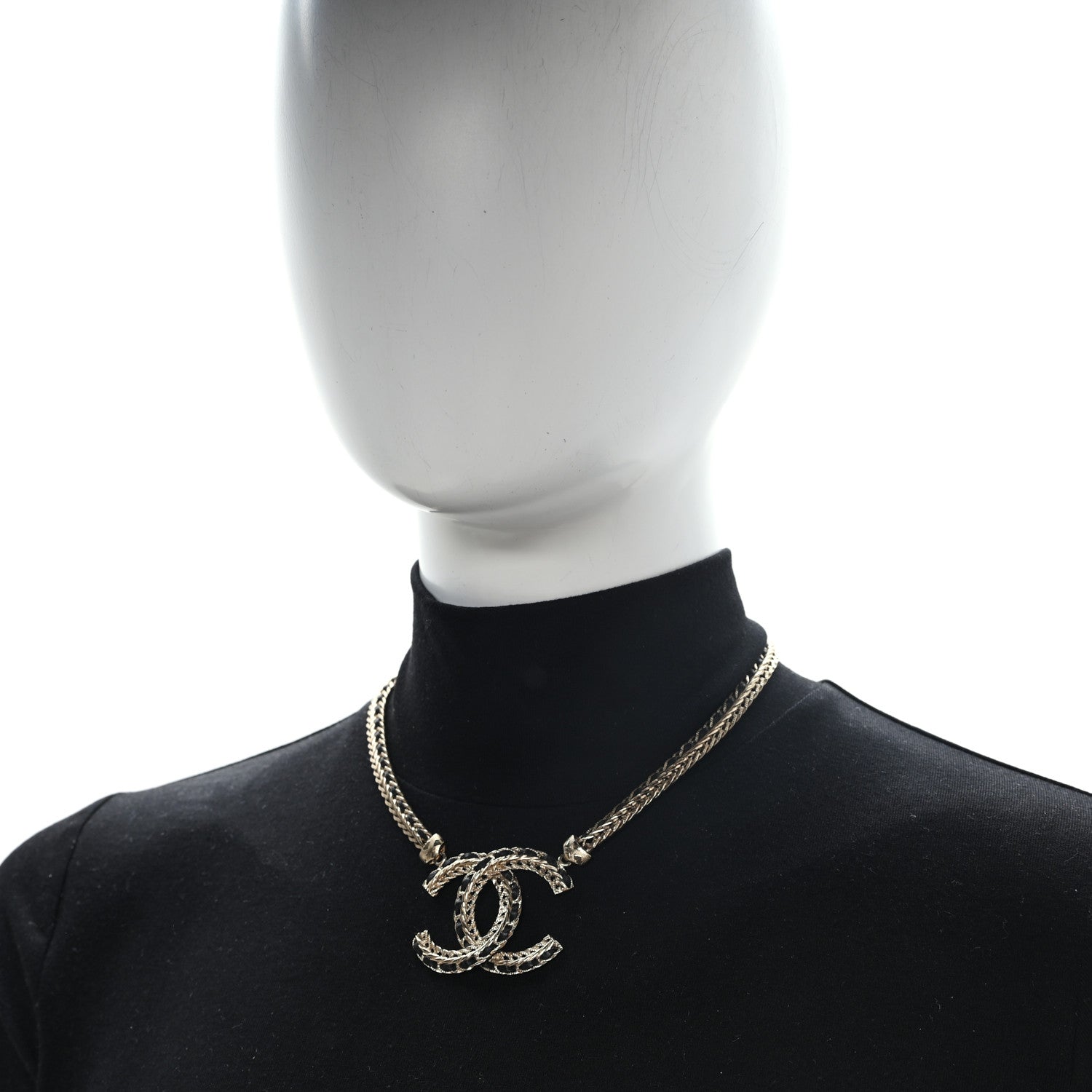 Chanel Metal Lambskin CC Chain Necklace Gold Black 2 of 5