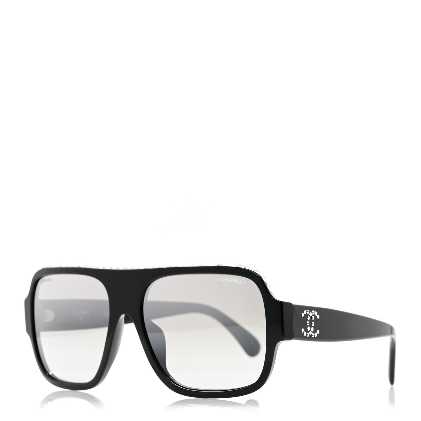 Acetate Crystal CC Shield Sunglasses 71431A Black Grey