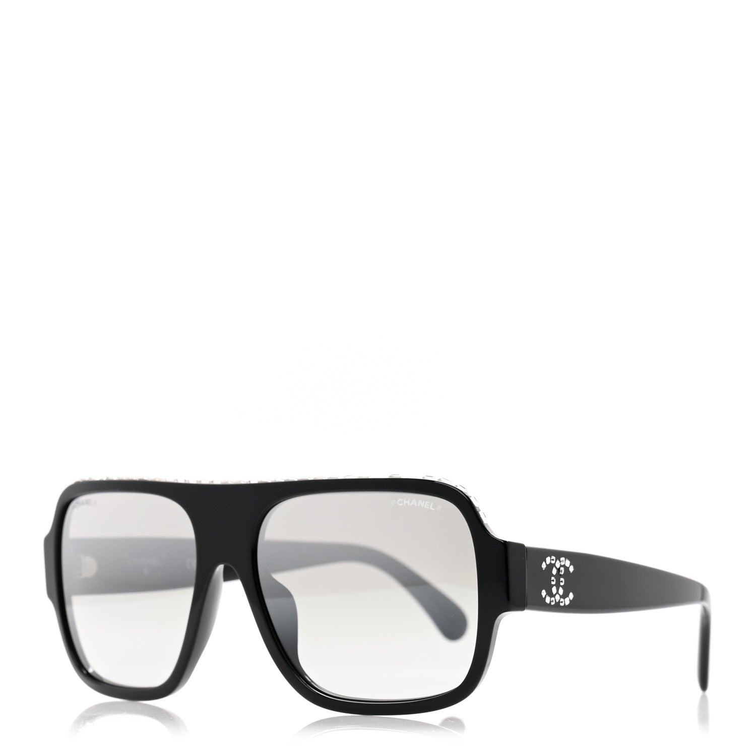 Chanel Acetate Crystal CC Shield Sunglasses 71431A Black Grey 1 of 8