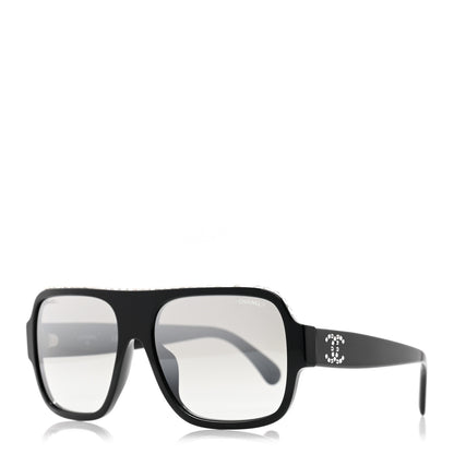 Chanel Acetate Crystal CC Shield Sunglasses 71431A Black Grey 1 of 8