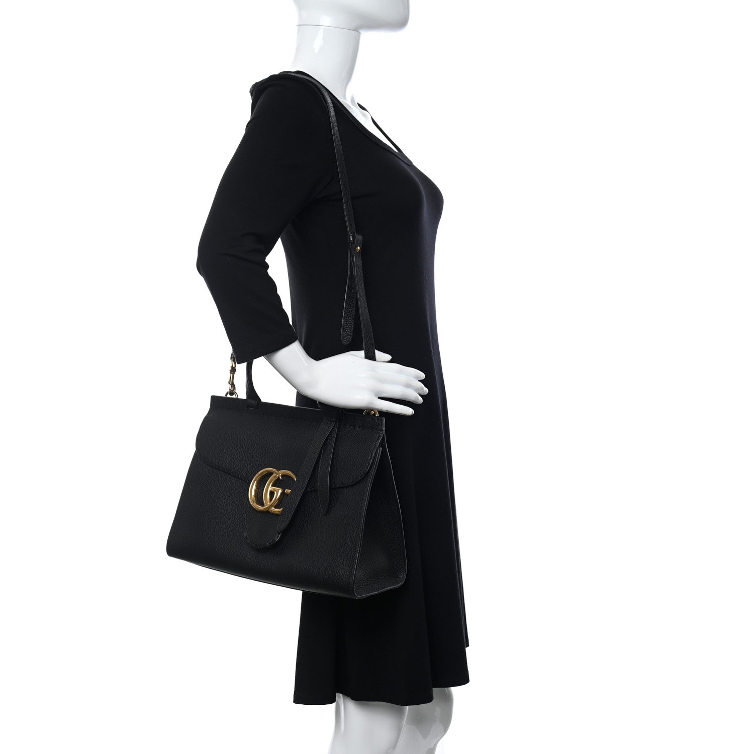 Gucci Calfskin Small GG Marmont Top Handle Bag Black 2 of 9