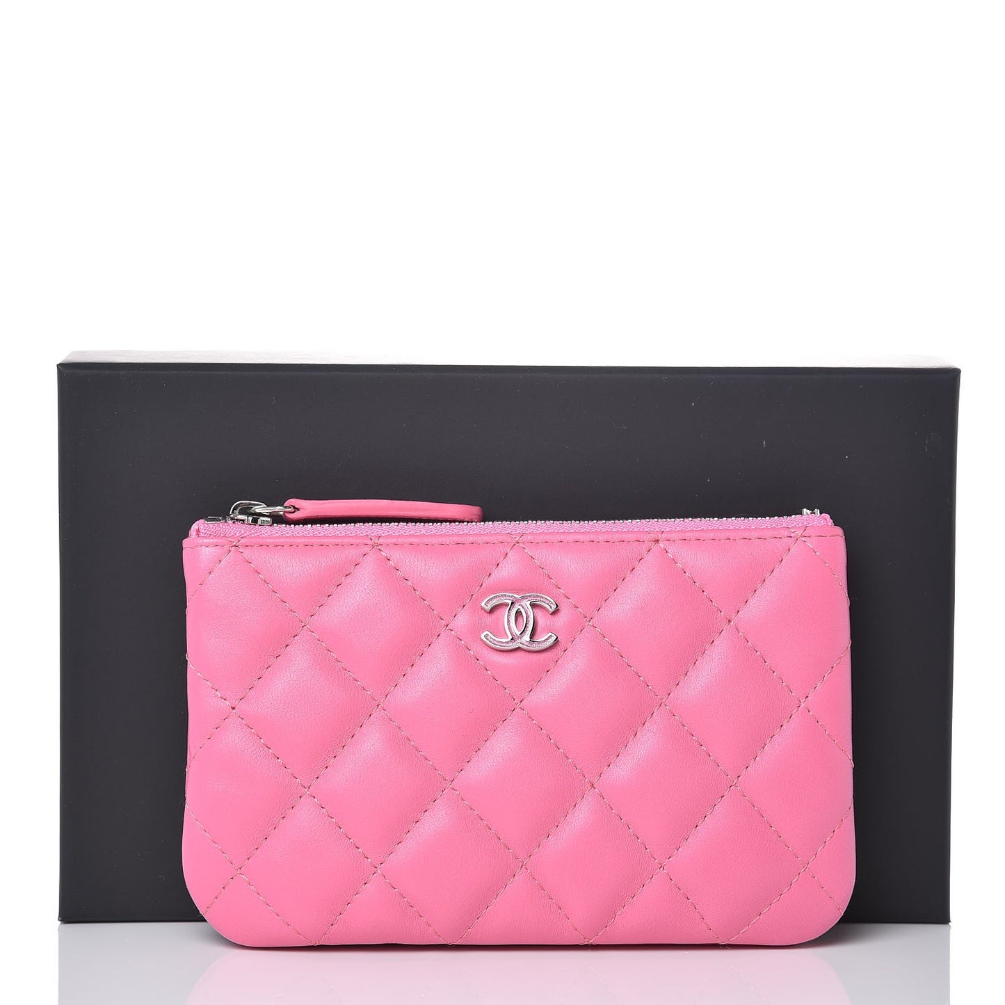 Lambskin Quilted Small Cosmetic Case Pink