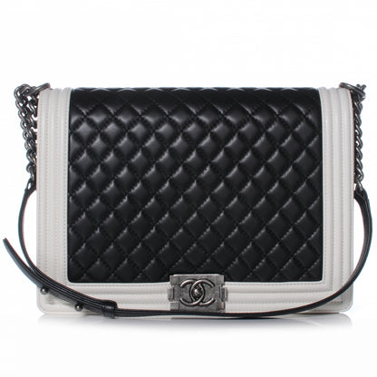 Chanel Lambskin Quilted Large Boy Flap Black White 1 of 7