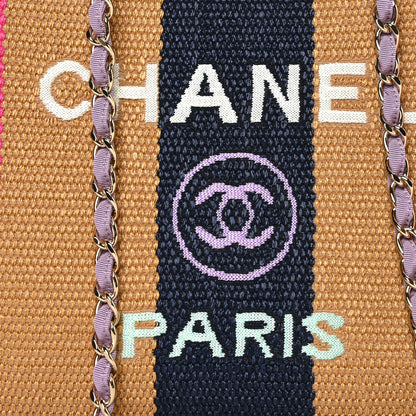Chanel Straw Raffia Calfskin Striped Medium Deauville Tote Dark Beige Fuchsia Navy Blue 8 of 10