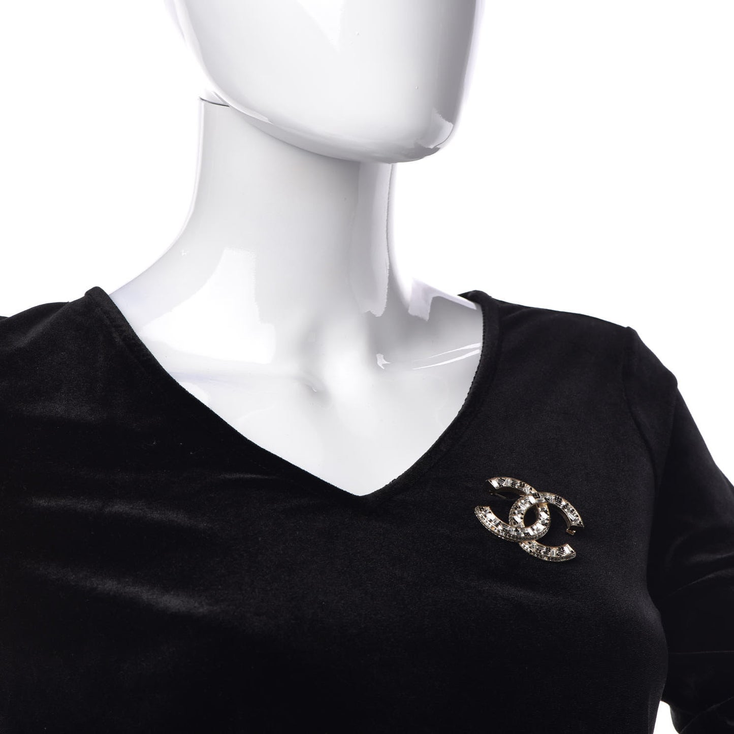 Baguette Crystal CC Brooch Gold Black