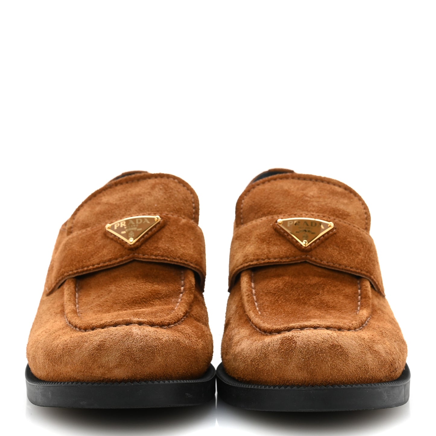Suede Metal Triangle Logo 20mm Loafers 40 Light Brown