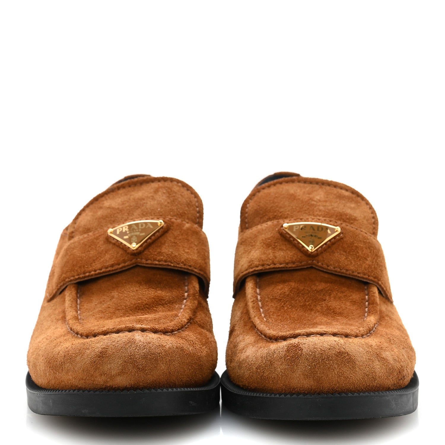 Prada Suede Metal Triangle Logo 20mm Loafers 40 Light Brown 3 of 10