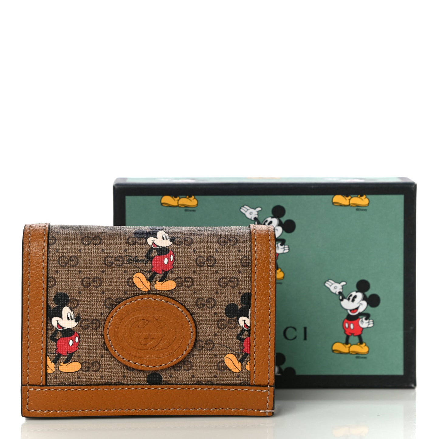 X DISNEY Mini Vintage GG Supreme Monogram Mickey Mouse Card Holder Wallet Beige Vintage Sun Oil
