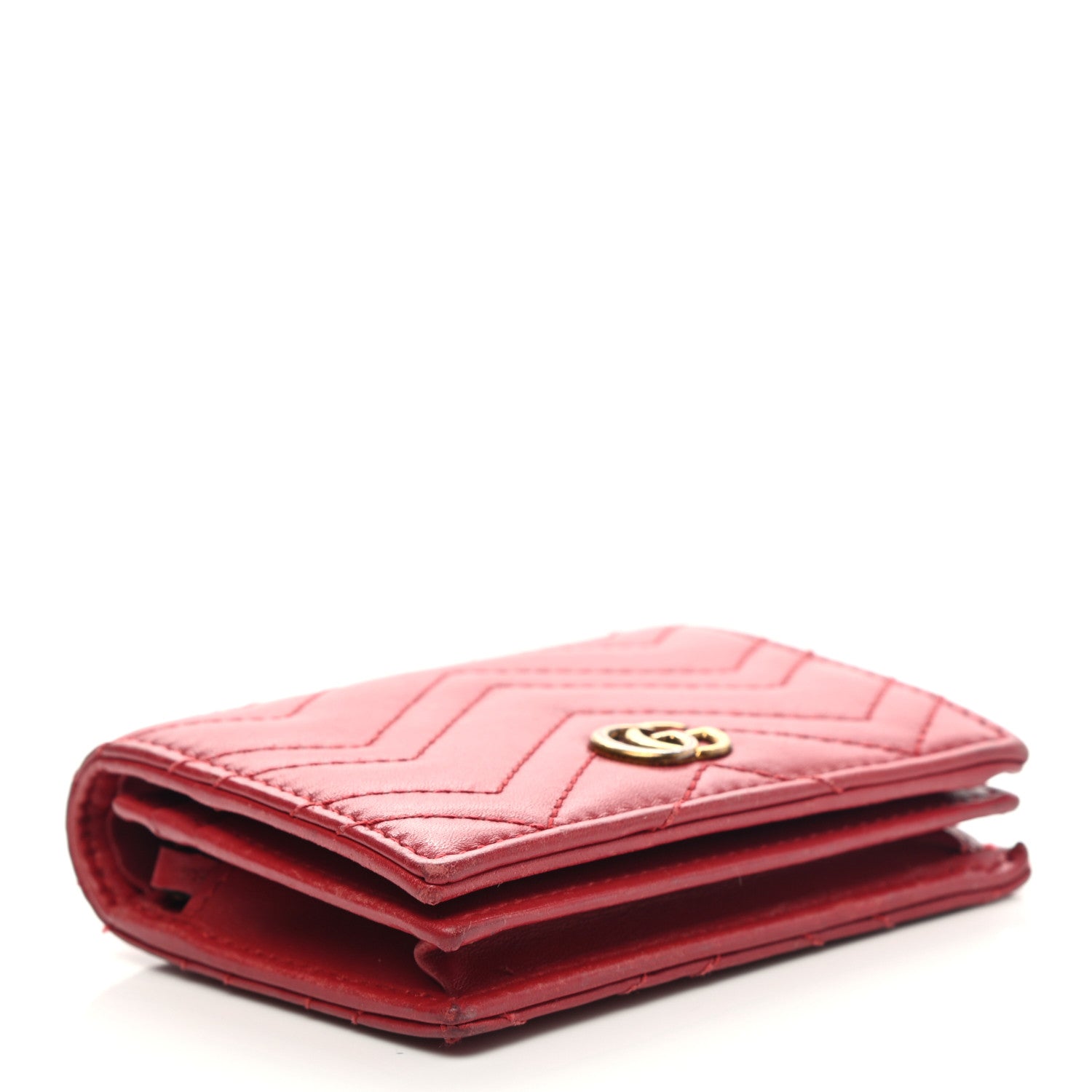 Gucci Calfskin Matelasse GG Marmont Card Case Wallet Hibiscus Red 4 of 16