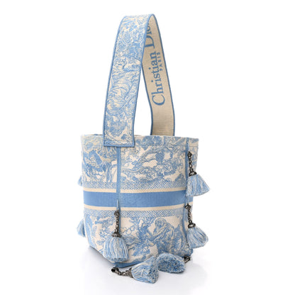 Christian Dior Canvas Reverse Embroidered Toile De Jouy D-Bubble Bucket Bag Blue 3 of 11
