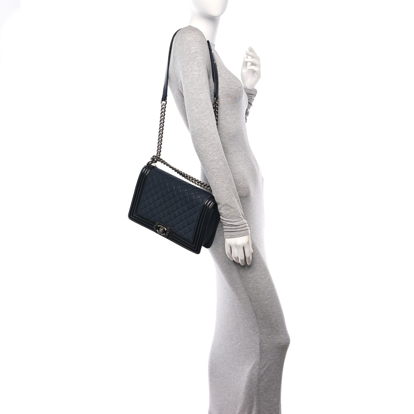 Goatskin Quilted Patent New Medium Duo Boy Flap Black