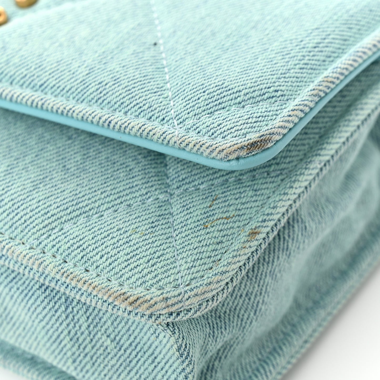 Denim Quilted Chanel 19 Wallet On Chain WOC Neon Blue