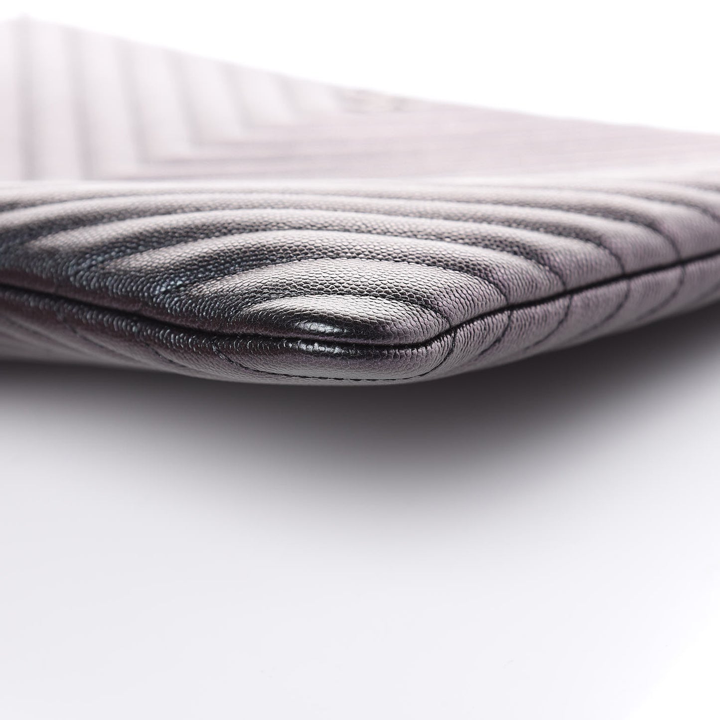 Iridescent Caviar Chevron Quilted Large Cosmetic Case Black