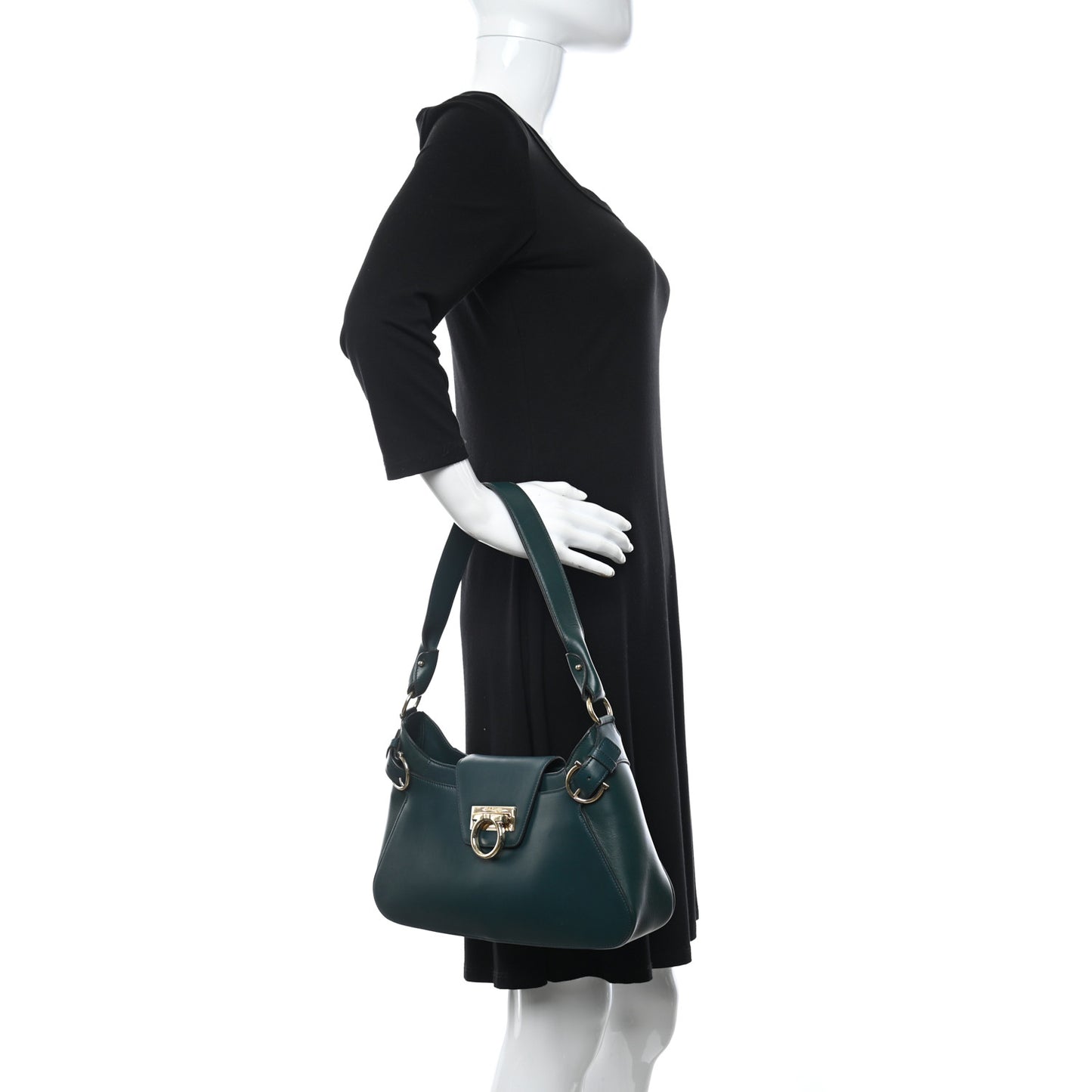 Calfskin Small Fanisa Gancini Hobo Green